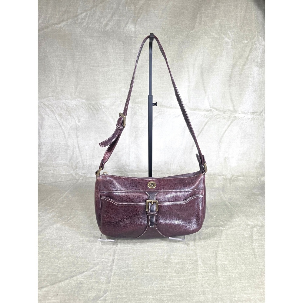 Etienne Aigner Dark Burgundy Brown Pebbled Leather Shoulder Bag East West 90s